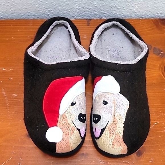 L.L.BEAN WOMEN'S DAYBREAK SCUFFS GOLDEN RETRIEVER DOG SANTA HAT WOOL SLIPPER 10 - Picture 1 of 9